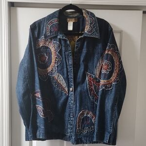 Embroidered Denim Jacket with Colorful Patterns